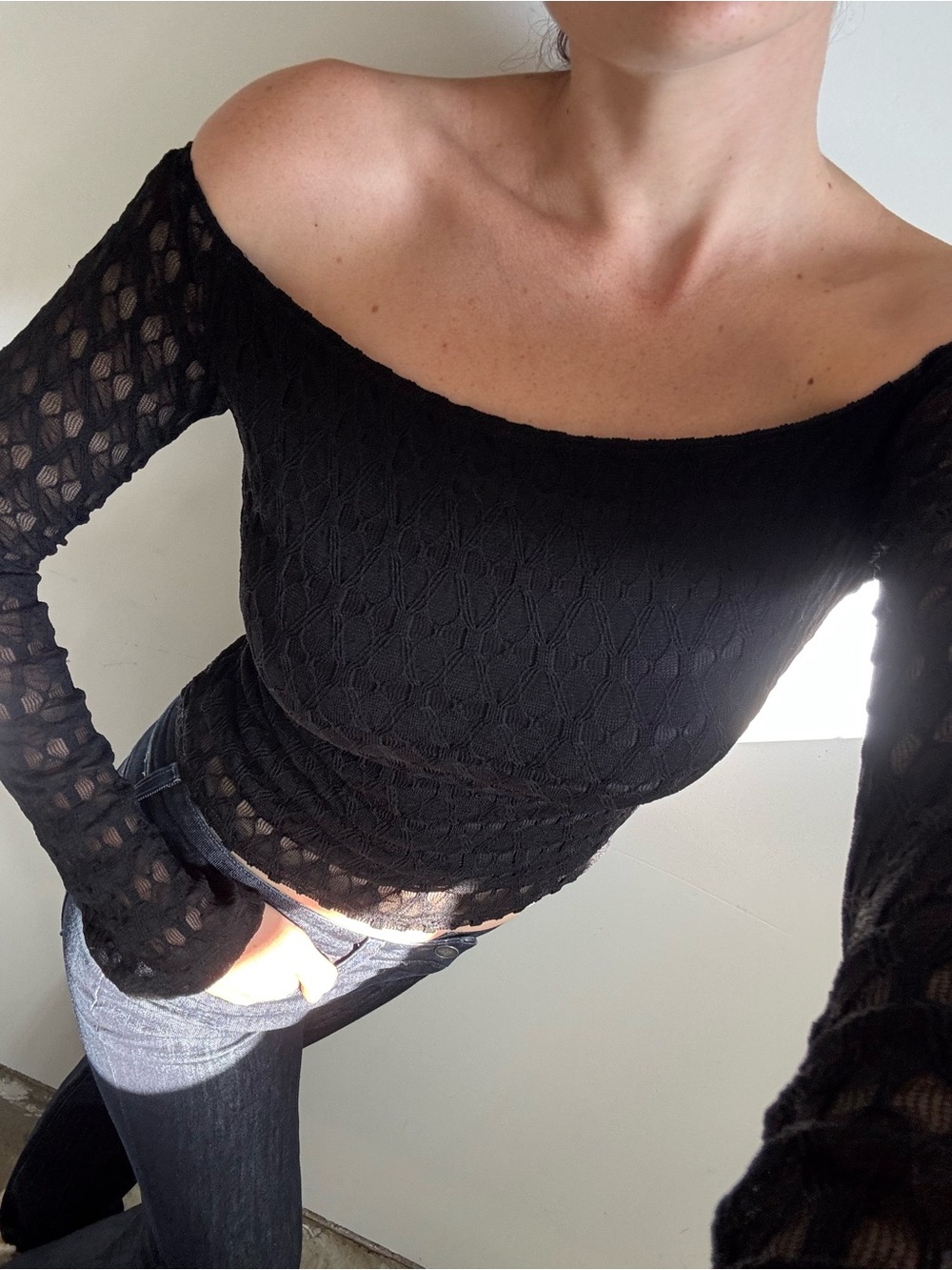 Black Long Sleeve Off the Shoulder Top